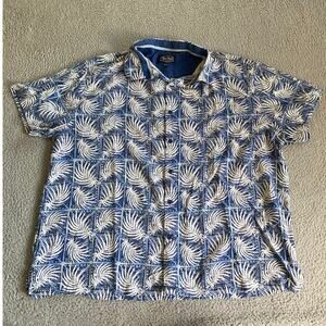 Nat Nast Button Shirt 2XL Silk Hawaiian Floral Short Sleeve Blue Retro Beach XXL